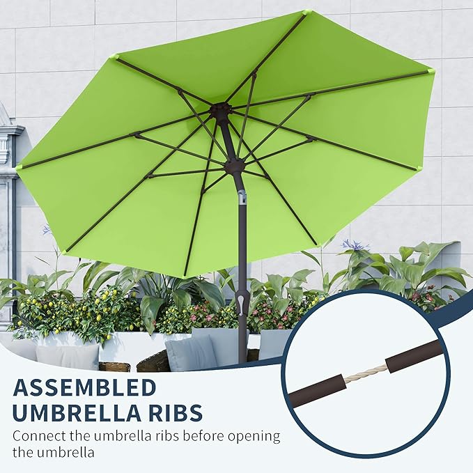 PatioKingdom Patio Umbrella with Push Button Tilt and Crank, Outdoor Market Umbrella with 8 Fiberglass Ribs, UV Protection Table Umbrella for Pool,Backyard,Garden,Deck (Apple Green, 10FT)