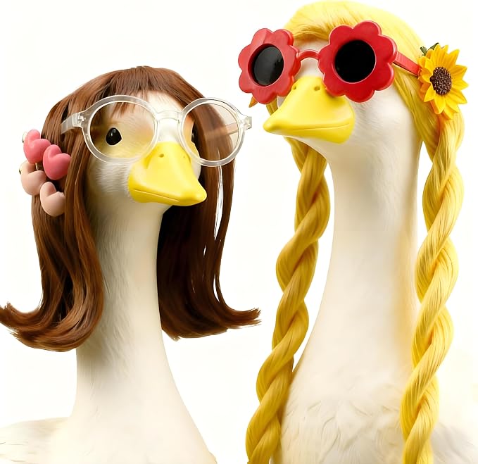 Porch Goose Wigs Accessories 2 Pack with Sunflower Hair Clips Fall Porch Goose Braid Wigs Autumn Pastoral Style Outdoor Decor for Lawn Goose Statues