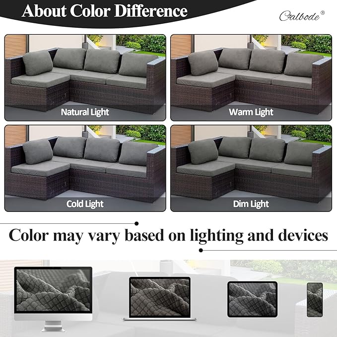 CALBODE 8Pcs Outdoor Stretch Cushion Covers,Waterproof Outdoor Chair Cushion Covers for Patio Furniture, Washable Jacquard Couch Covers Replacement for Patio Furniture(Grey, Cover Only)