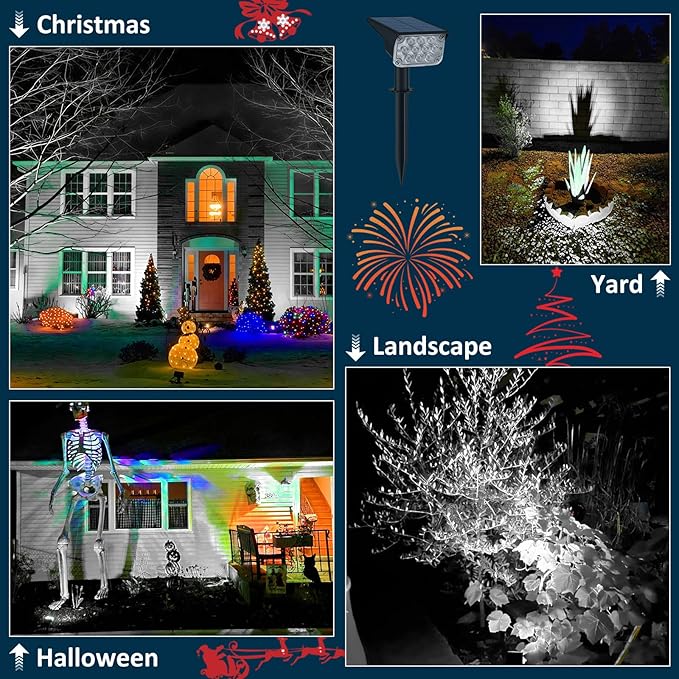 T-SUNUS Solar Spot Lights Outdoor 20 LED Landscape Lights 6000K Cool White, 2-in-1 Waterproof IP65 for Yard Garden Flag Tree Pathway Driveway Patio Halloween Christmas, Dusk to Dawn, 4 Pack