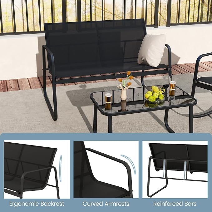 HAPPYGRILL 8 Piece Patio Rocking Bistro Set with 4 Rocking Chairs, 2 Loveseat & 2 Coffee Table, Outdoor Conversation Furniture Set for Garden Poolside Balcony (2)