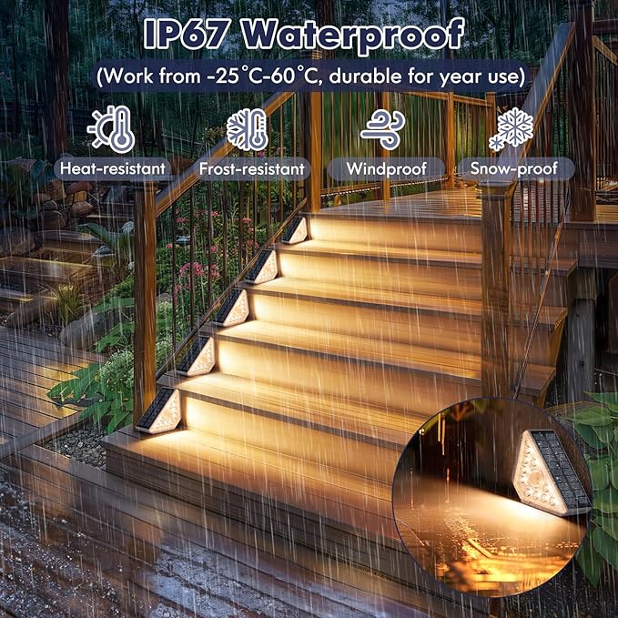Kondras Motion Sensor Solar Step Lights for Outside, 4-Pack Outdoor Stair Lights Waterproof IP67, Solar Powered LED Outdoor Step Lights Decor for Yard Garden Porch Patio Pathway Deck, Warm White