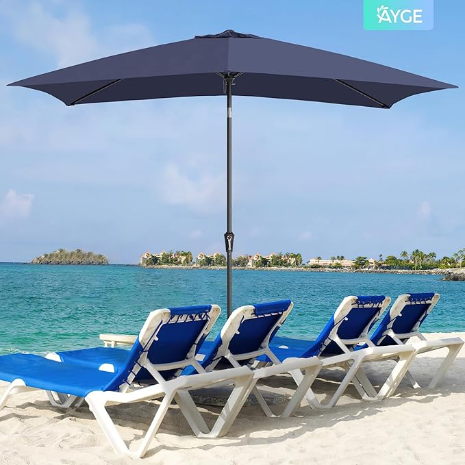 Ayge 6.5x10FT Rectangular Patio Umbrella Outdoor Table Umbrella w/Push Button Tilt & Crank Rectangle Market Umbrella UV Protection for Garden,Deck,Lawn,Yard & Pool,Navy