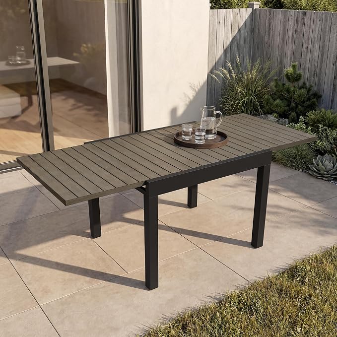 Expandable Patio Dining Table for 4-8 Person, Aluminum Extendable Outdoor Table, 38"-77" Adjustable Patio Table, Square/Rectangular Outdoor Accent Table for Garden, Backyard, Poolside, Gray