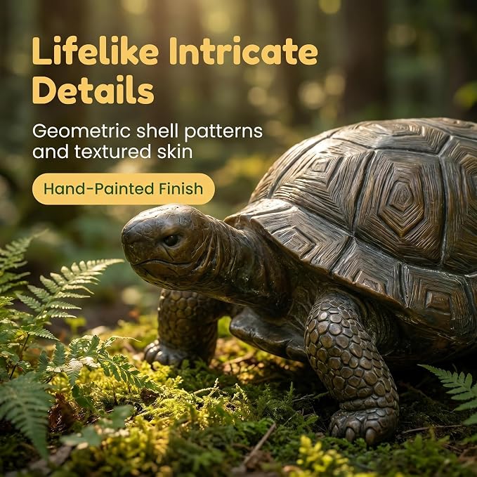 30.5" Large Resin Tortoise Garden Statue, Brown Turtle Sculpture | Crafted from heavy-duty brown resin with lifelike shell details. Endures outdoor elements
