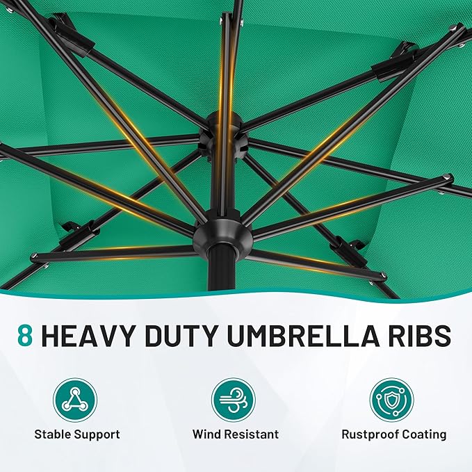 AreShark 8'x10' 2 Tiers Rectangular Patio Umbrella - Outdoor Umbrella Waterproof UV Protection, Market Table Umbrella w/Crank for Pool, Backyard, Deck(Turquoise)
