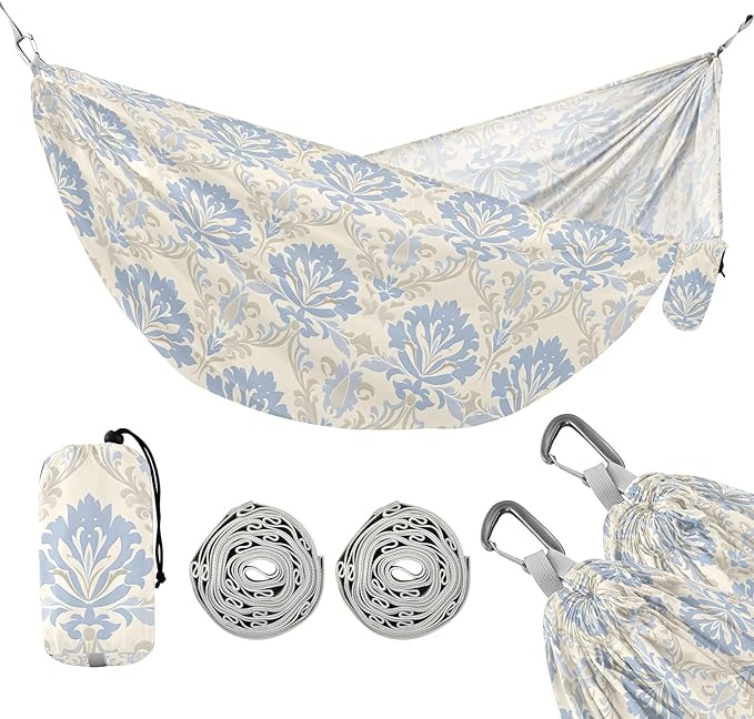 Camping Hammock Outdoor Hammocks for Outside Beige Floral Patterns Beach Trees Portable Lightweight with Pockets Tree Straps Indoor