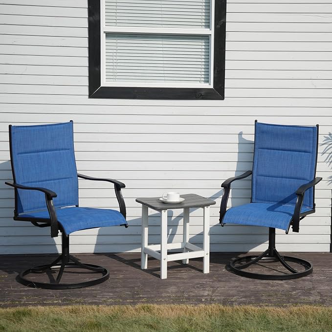 Patio Swivel Rocker Chairs Set of 2,Outdoor Dining Chairs High Back,15° Gentle Rocking Patio Chair with Padded Textilene, Metal Frame for Poolside Lawn Garden,Blue(2 PCS)