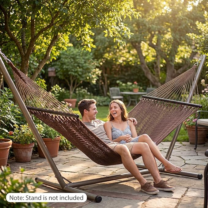 Tangkula 10.5FT Caribbean Double Hammock, Heavy Duty Portable Hammock with Curved Spreader Bars, Soft-Spun Polyester Rope, 2 Person Outdoor Hammocks for Outside, 600 lbs Max Load