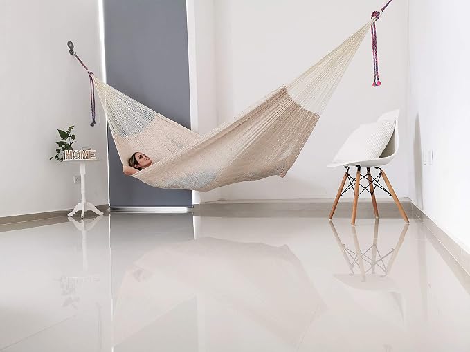 Traditional Mayan Hammock - Hammock Made with Thick Cotton Thread (Natural, Small)