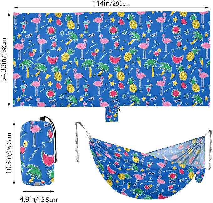 Camping Hammock Outdoor Hammocks for Outside Flamingo Watermelon Blue Beach Trees Portable Lightweight with Pockets Tree Straps Indoor