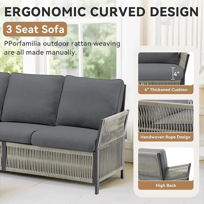 Wicker Outdoor Furniture Set, 6 Piece Patio Conversation Sets, Comfort Swivel Rocker Glider Patio Chairs Set of 2 with Ottoman and Rattan Sofa (Grey)