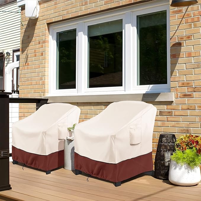 COSFLY Patio Furniture Covers 2 Pack, 600D Waterproof Outdoor Chair Covers for Deep Chairs, All-Weather UV Resistant Protection with Adjustable Straps & Air Vents, Fits up to 32" W x 37" D x 36" H