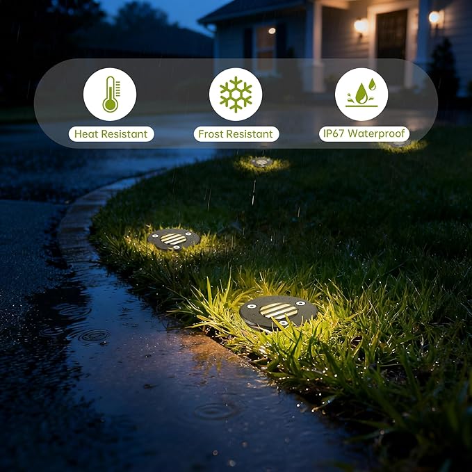 Junview Low Voltage Landscape Lights with Connectors Grated Top Anti-Glare LED Well Lights 12V-24V Waterproof Outdoor In-Ground Light 3000K Landscape Lighting for Garden Yard Deck Pathway (2)