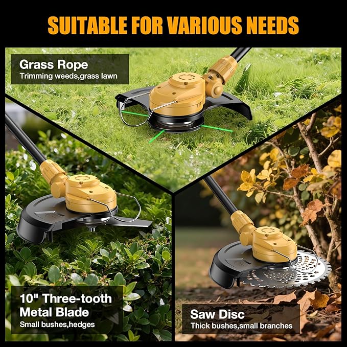 Weed Eater for Dewalt 20V Battery, 600W 2 in 1 Cordless String Trimmer & Weed Wacker,12 Inch Brushless Grass Trimmer with 3-Tooth Blade, Saw Disc for Lawn, Yard and Bush Trimming (No Battery)