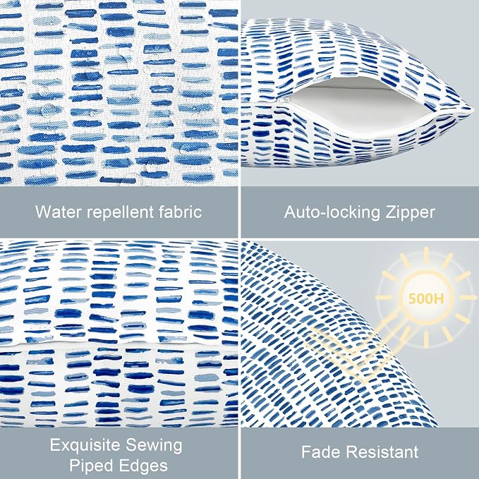 LVTXIII Outdoor Pillow Covers Set of 2, Patio Waterproof Throw Pillow Cases Fade Resistant Accent Pillow Covers for Spring Summer Garden Decoration, 16x16, Pebble Blue