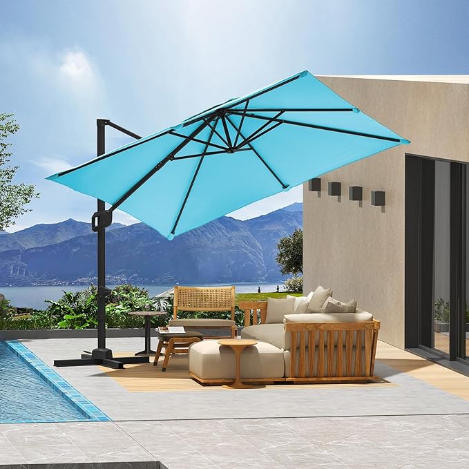 GarveeHome Cantilever Patio Umbrella 10x10 ft Large Rectangle Umbrella Outdoor Market Umbrellas 360 Rotation Offset Hanging Outdoor Shade for Patio Deck Pool Backyard