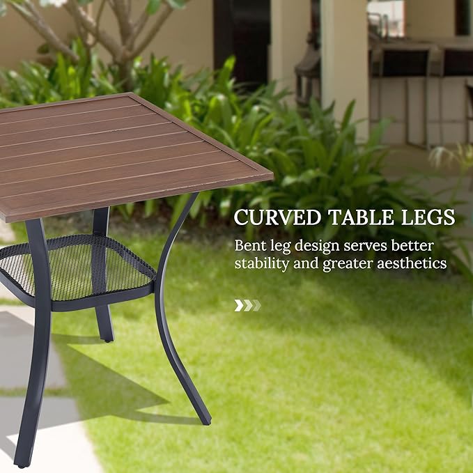 VICLLAX 3 Pieces Small Patio Table and Swivel Chairs for 2, All Weather Patio Dining Set, Walnut Tabletop and Mixed Brown Fabric