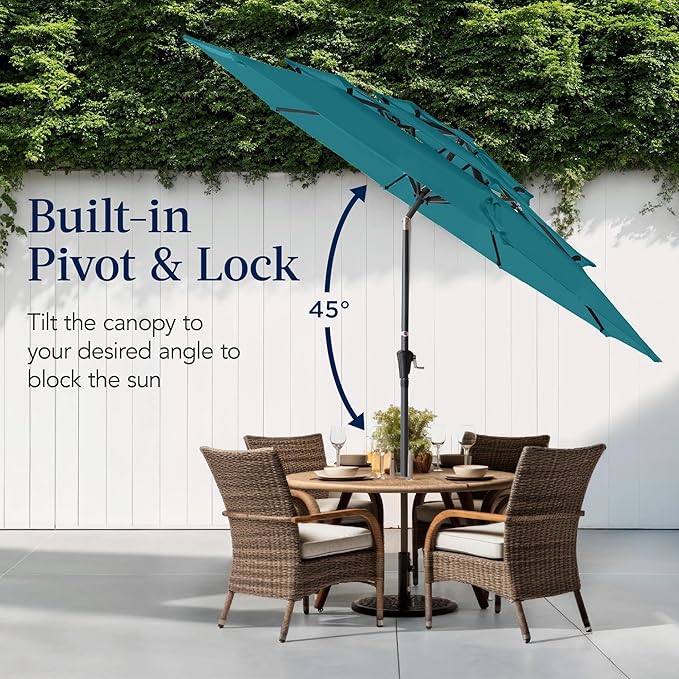 Best Choice Products 10ft 3-Tier Market Patio Umbrella, Outdoor Sun Shade with Tilt, Crank Lift, 8 Ribs for Backyard, Deck, Poolside