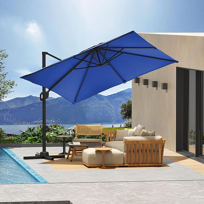 GarveeHome Cantilever Patio Umbrella 10x10 ft Large Rectangle Umbrella Outdoor Market Umbrellas 360 Rotation Offset Hanging Outdoor Shade for Patio Deck Pool Backyard