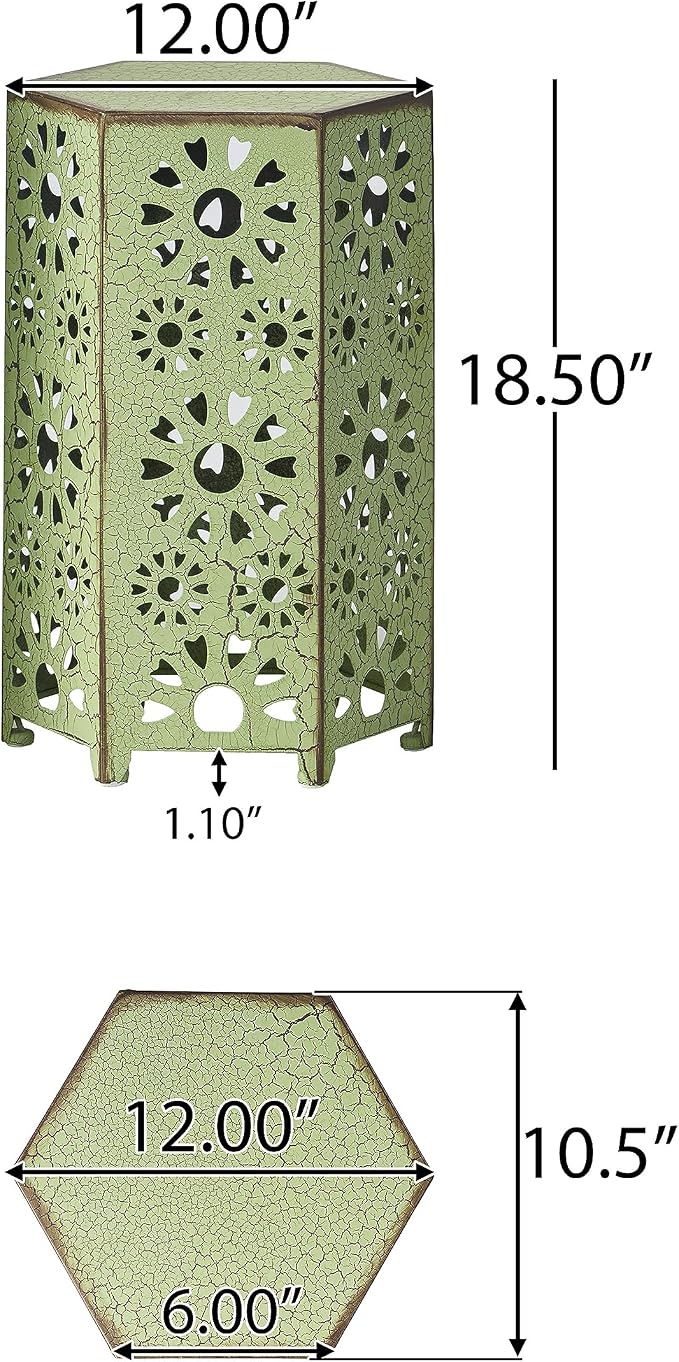 12" Outdoor Side Table, Decorative Cutout Metal Side Table, Multi Functional - Coffee Table, Night Stand, Plant Stand for Patio, Garden, Backyard, Gazebo Indoor (Green)