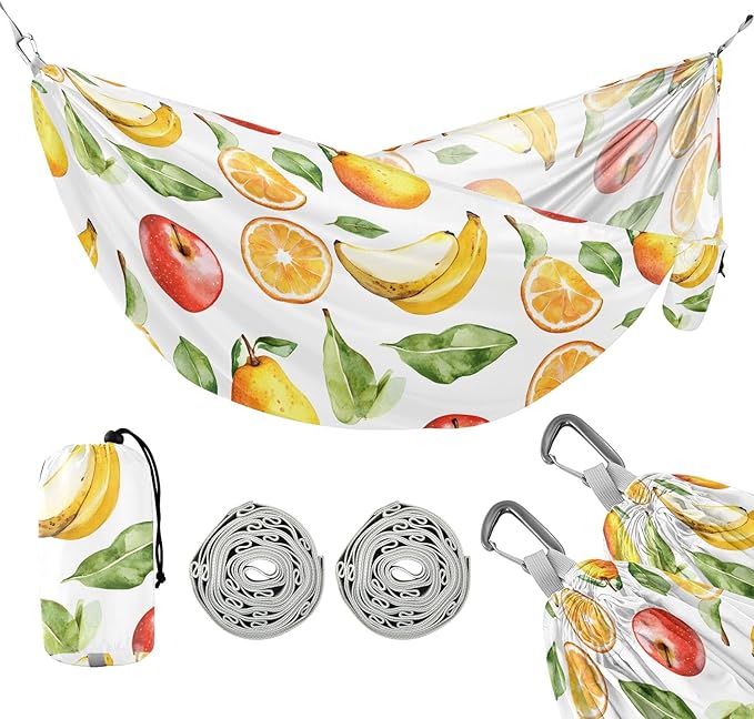 Camping Hammock Outdoor Hammocks for Outside Apples Oranges Bananas Beach Trees Portable Lightweight with Pockets Tree Straps Indoor Small