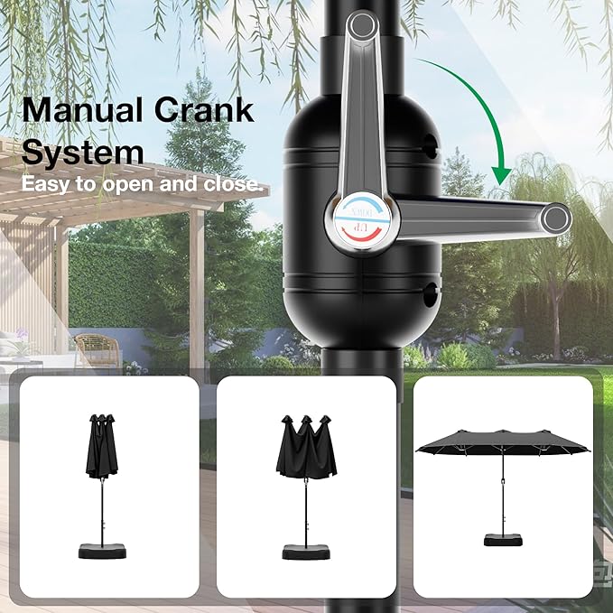 Joyside 15FT Large Patio Umbrella, Outdoor Double Sided Umbrella, Rectangle Umbrella with Crank Handle, 12 Sturdy Ribs for Deck, Porch and Pool