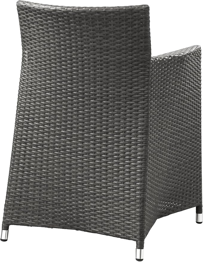Modway Junction Wicker Rattan 7-Piece Outdoor Patio Dining Set with 80" Dining Table and Six Dining Armchairs with Cushions in Brown White