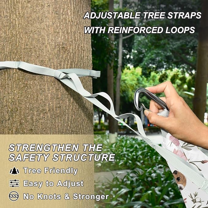 Camping Hammock Outdoor Hammocks for Outside Groundhogs Flowers Beach Trees Portable Lightweight with Pockets Tree Straps Indoor
