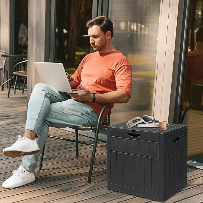 33 Gallon Resin Deck Box, Waterproof Outdoor Storage Box with Lockable Lid and Handles, Deck Storage for Outdoor Gear, Patio Furniture Cushion, Gardening Tools, Dark Gray