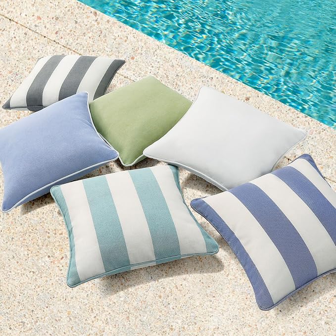 Unimatta Decorative Outdoor Water Repellent Throw Pillows with Inserts, Set of 4, 20" x20" Pillows for Patio, Backyard, Bed, Couch, and Patio Furniture, Gray Stripe