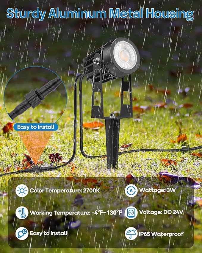 HIBOITEC Low Voltage Landscape Lighting with Transformer Photocell Sensor and Timer Spotlights Kit 56FT ETL Approved Wire 2700K 6 Packs