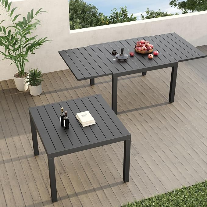 Grand patio Expandable Patio Dining Table for 4-6 Person, 39.5-79" Aluminum Metal Rectangle Outdoor Dining Table for Garden, Lawn, Backyard