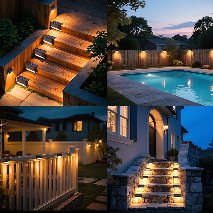 JJX Solar Lights Outdoor 20 Pack, Solar Fence Lights Deck Light for Patio Outdoor Decor, Fence Light Solar Powered for Stairs, Step, Railing and Yard (Warm White)