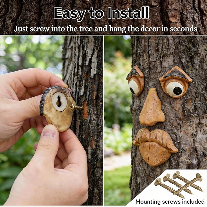 Tree Faces Decor Outdoor, Large Whimsical Old Man Tree Hugger Statues, Resin Tree Art for Garden Yard Patio, Funny Tree Peeker Sculptures for Halloween Easter (D)