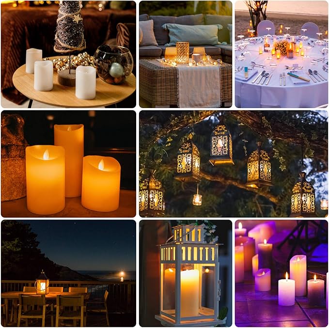 Enpornk Waterproof Flickering Flameless Candles, Set of 12 Battery Operated Candles (D2.2'' x H4''5''6''7"), Outdoor Indoor Candles with 10-Key Timer Remote, Long Lasting