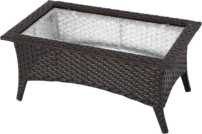 Sundale Outdoor Wicker Coffee Table, All Weather Rattan Patio Coffee Table with 39.57" x 22.83" Tempered Glass Top, Rectangular Tables for Patio, Backyard, Deck, Garden
