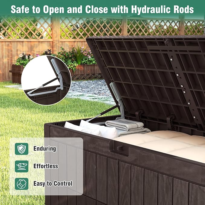 Tangkula 120 Gallon Outdoor Storage Box, Waterproof PP Resin Patio Storage Box with Lockable Lid for Indoor & Outdoor Use, 2-in-1 Rattan Design Deck Box for Cushions, Garden Tools