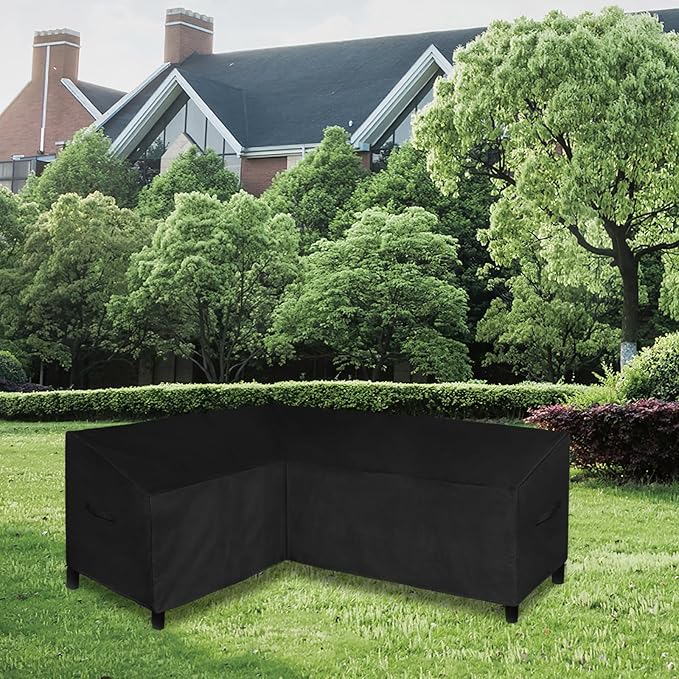 Easy-Going Patio L-Shaped Sectional Sofa Cover, 58"X85" Waterproof Heavy Duty Outdoor Garden Furniture Cover with Air Vent (Left Facing, Black)