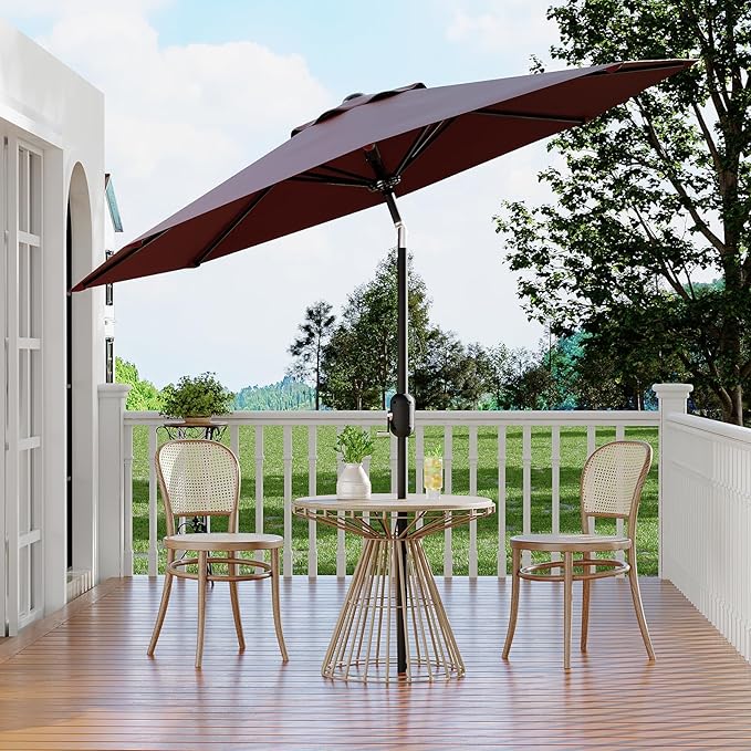10Ft Patio Umbrella - 8 Sturdy Ribs Outdoor Table Umbrella with Crank Lift & Push Button Tilt - Market Umbrella for Pool, Deck, Yard, Garden - Turquoise