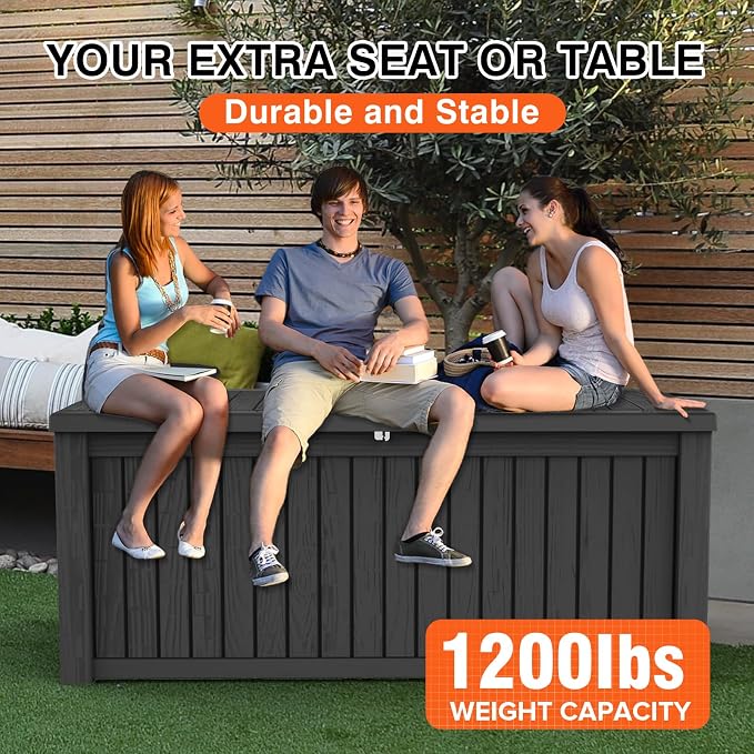 Outdoor Storage Box Waterproof Large, 180 Gallon Lockable Resin Deck Box, Patio Storage Bin for Pool Accessories Cushion Furniture, Garden Tools, UV-Resistant Outside