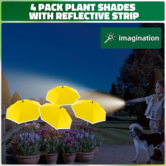 4 Pack 24.9" Plant Umbrellas for Outdoor Plants,47.2" Height Small Umbrella with Reflective Strip, Adjustable Plant Shades for Outdoor Plants, Garden, Potted