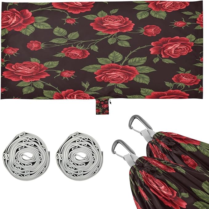 Hammocks for Outside Rose Flower Camping Hammock Portable Hammocks with Tree Straps and Carry Bag Camping Accessories for Hiking Beach Outdoor