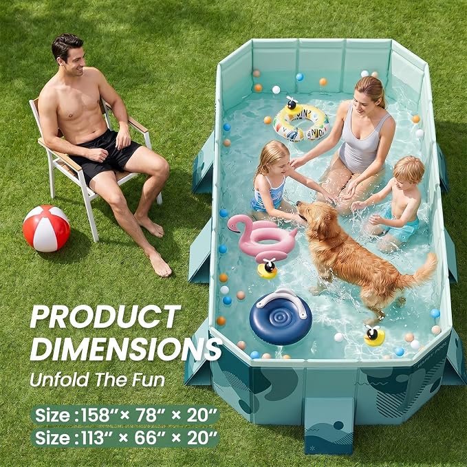 113" Non-Inflatable Foldable Pool, Extra Large Collapsible Swimming Pool with Rigid Hard Composite Board, Thickened Portable Pool for Outdoor, Backyard, Family, Camping (Film Green, 3M)