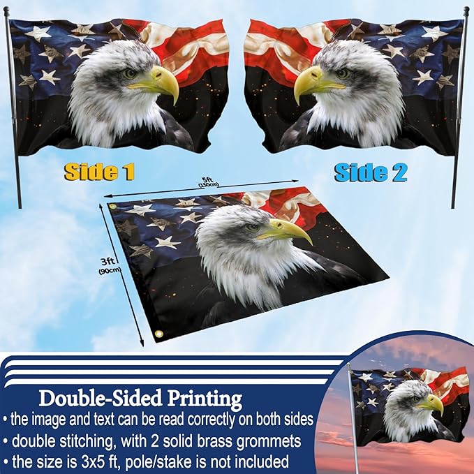 Bald Eagle American Flag Memorial Day 4th of July Flags for Outside 3x5 Double Sided Veterans Day 911 Flag Outdoor House Yard Decorations Banner