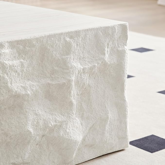 Square Coffee Table for Living Room Faux Stone Coffee Table, 35.4" Modern Low Center Tables for Apartment, No Need Assemble, Fiberglass (Travertine Concrete Pattern)