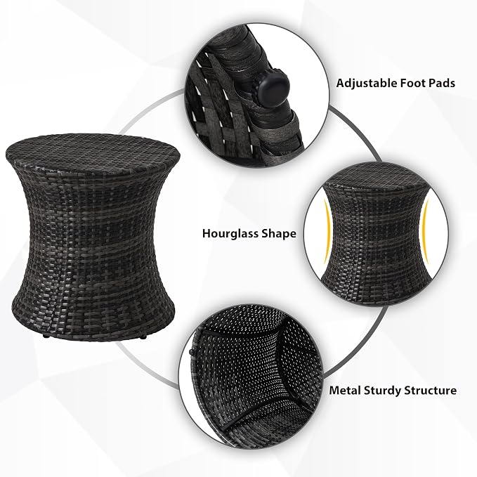 Sundale Outdoor Small Side Table Patio Rattan End Table 20 Inch Hourglass Wicker Accent Tables Steel Frame Lightweight Dark Grey