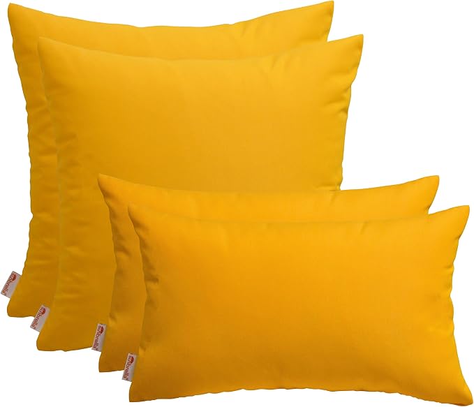 RSH DECOR: Sunbrella Lumbar & Square Pillows Set of 4 | 20" x 12" & 17" x 17" | Water and Fade-Resistant Performance Fabric | Outdoor Throw Pillows for Patio Furniture | Canvas Sunflower