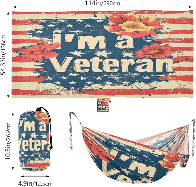 National Vietnam War Veterans Day Flowers Army Outdoor Hammock with Tree Straps Tree Hammock for Outside Beach Patio Garden
