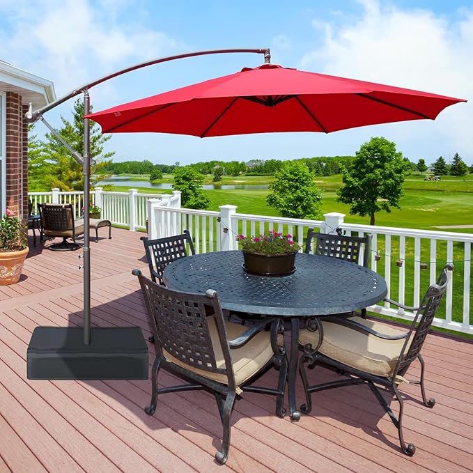 BPS 10ft Patio Umbrella with Base Included, Outdoor Offset Cantilever Umbrella with Easy Tilt Adjustment, UV-Blocking Polyester Shade, 8 Ribs for Backyard, Poolside, Lawn and Garden